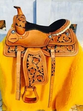 Western Leather Horse Barrel Trail Hand tooled Saddle Tack Set All Sizes