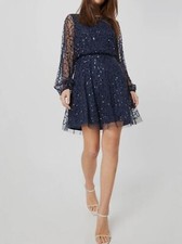 Papell Studio Women's Blue Long-Sleeve Sequin Dress Size 10