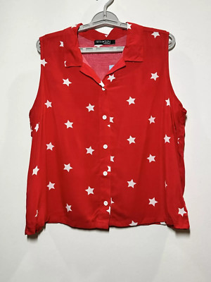 Women's Star Print Sleeveless Button-Down Graphic Shirt - Fifth Sun, Scarlet S