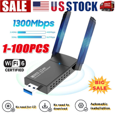 USB 3.0 Wireless WIFI Adapter 1300Mbps Long Range Dongle Dual Band Network lot