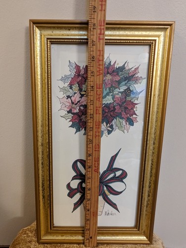 Weihnachtsbild Gemälde Weihnachtsstern Efeu Topiary Baum Goldrahmen 18,5 x 10,5 - Bild 13 von 14