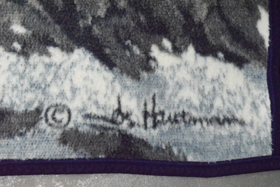 Vintage Blanket Biederlack James Hautman 90s Grey Wolves High Pile Made US 74X53 - Image 2 of 4