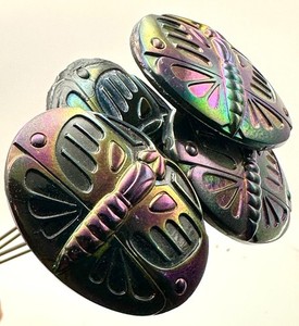 Antique Carnival Glass Hatpin Iridescent "Egyptian Butterfly" Four Available