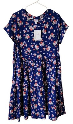 Lularoe Floral M Ariel Tiered Pocket Dress Flowers Pink Purple White Blue NEW!