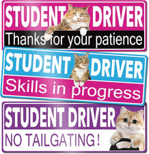 3 Pcs Student Driver Magnet for Car, Removable Reflective Funny Cute Cat Stu...