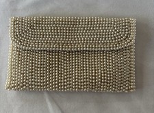 Vintage Faux Pearl Beaded Clutch Evening Bag 7"x4.5" Snap Closure Made in Japan