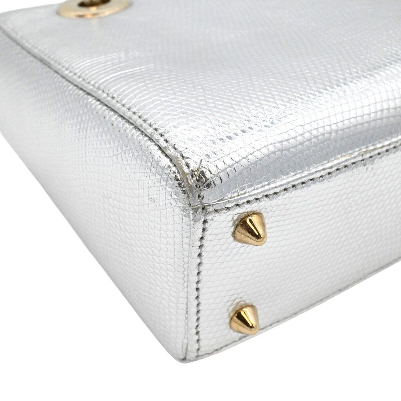 DIOR | Mini Lady Dior Silver Metallic Top Handle Crossbody Bag — image 10