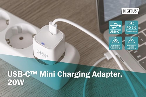 DIGITUS Mini USB charger with a power of up to 20 W for all types of USB-C™ devi - Afbeelding 3 van 9