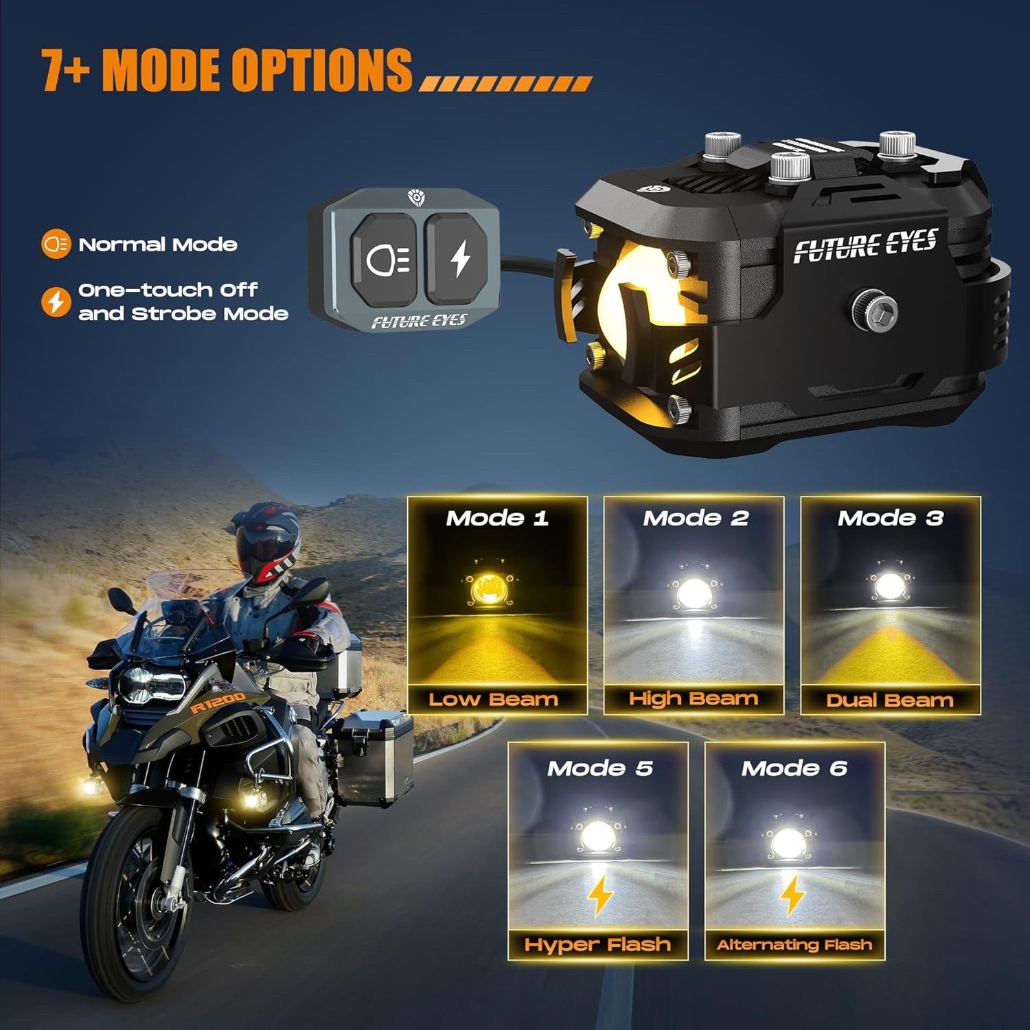 Future Eyes LED Motorcycle Fog Lights, 360 Adjustable - 60W F150 Wireless Switch