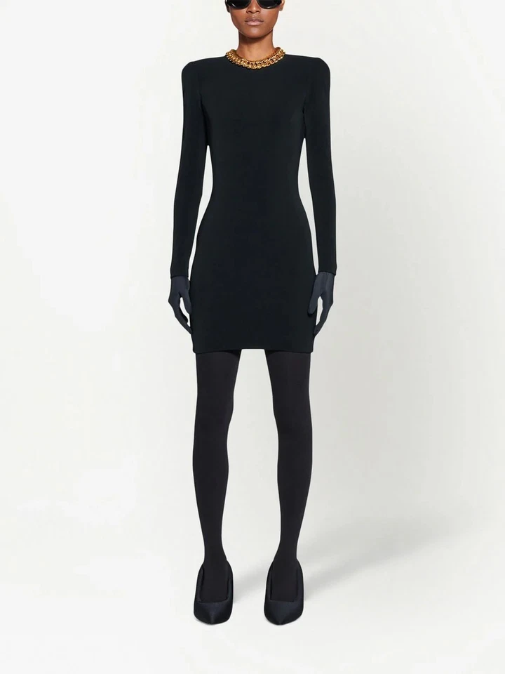 Balenciaga Elasticizzato Nero Mini Dress - Slim Fit, Maniche Lunghe, Italy - Image 3 of 3