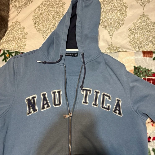 Nautica Men’s Blue Full Zip Hooded Hoodie Logo Pockets Size M - product listing photo