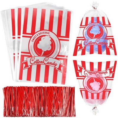 500 Count Cotton Candy Bags with Twist Ties 17.7x11.8 inch Clear Plastic
