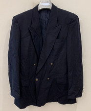 Vintage pure wool double breasted silver button navy classic jacket blazer 40R