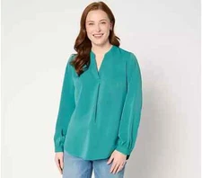 Denim & Co. Regular Pleat Back Long Sleeve Tunic-Rich Jade-2X-NEW-A677826