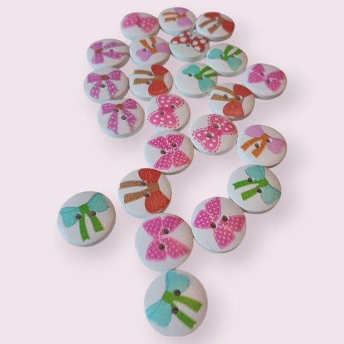 Bow Pattern Round Wooden Buttons Size 15mm Knitting Sewing Children's Buttons - Picture 13 of 38