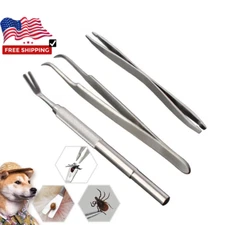 3pcs Pet Flea Remover Tool Scratching Hook Tweezers Clips Set Grooming Supplies 