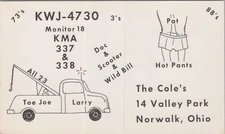 vintage CB radio QSL postcard comic Larry Pat Bill Cole 1970s Norwalk Ohio