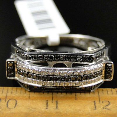 0.75 Ctw Created Diamond & Black Spinel 14K White Gold Plated Wedding Band Ring