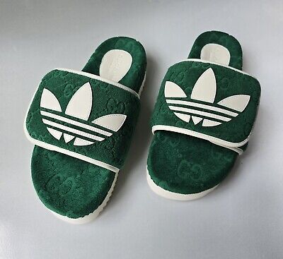 GUCCI x Adidas Supreme GG Logo Green White Slides 8.5 US ~ 8 GUCCI x Adidas Supreme GG Logo Green White Slides 8.5 US ~ 8