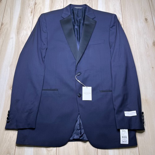Jack Victor Men's Navy Blue Notch Lapel Two-Button Classic Blazer Jacket Size 44