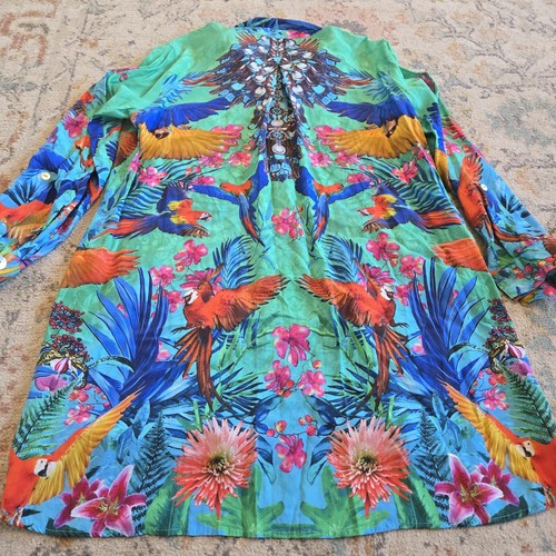 John Mark Vibrant Art To Wear Parrot Tropical Boho Blouse Women's Size L Artsy - Picture 7 of 9