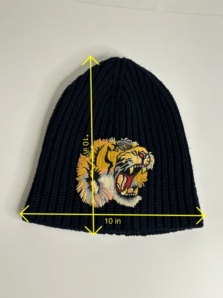 Gucci Knit Beanie Hat Embroidered Tiger Head Size Medium - Image 3 of 4