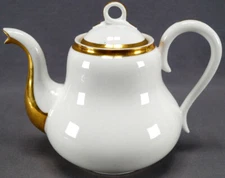 Mid 19th Century Old Paris Porcelain Classic White & Gold Gilt Teapot C. 1860s