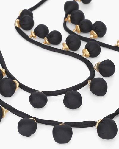 CHICO'S New NWT Necklace Long Black Goldtone Multi-Strand 37" w/Fabric Bead Ball - Picture 2 of 6