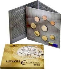 Litauen 2015 Kursm&uuml;nzensatz 8 Werte =3,88 &euro; Bi-Metall,Stempelgl.,Original-Folder