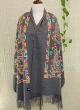 Sale New Embroidered large Vintage Paisley Cashmere Wool Soft Shawl Scarf 941