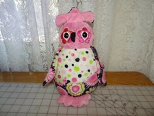 Douglas Cuddle Toy Pink Black Green Floral  Polka Dot Owl 9" Plush Stuffed