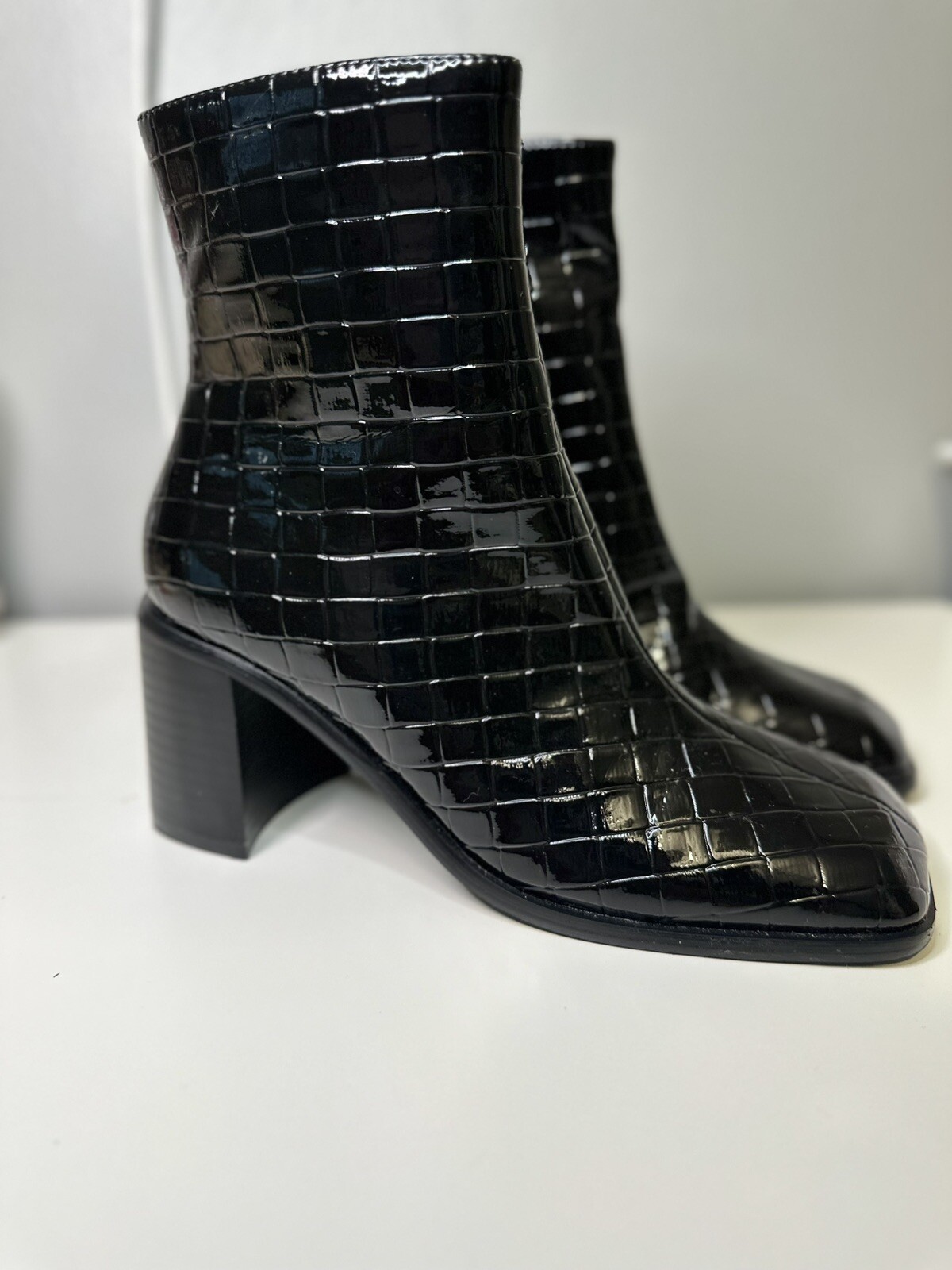 Croc Embossed Block Heel Ankle Boots for Women