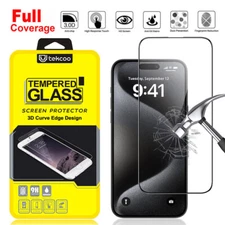 For iPhone 15 14 13 12 11 Pro Max XR Tempered Glass Screen Protector Full Cover