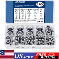 145 Pack Lock Nut Assortment Kit M3-M12 Nylon Insert Stainless Steel Hex Nuts