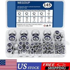 145 Pack Lock Nut Assortment Kit M3-M12 Nylon Insert Stainless Steel Hex Nuts