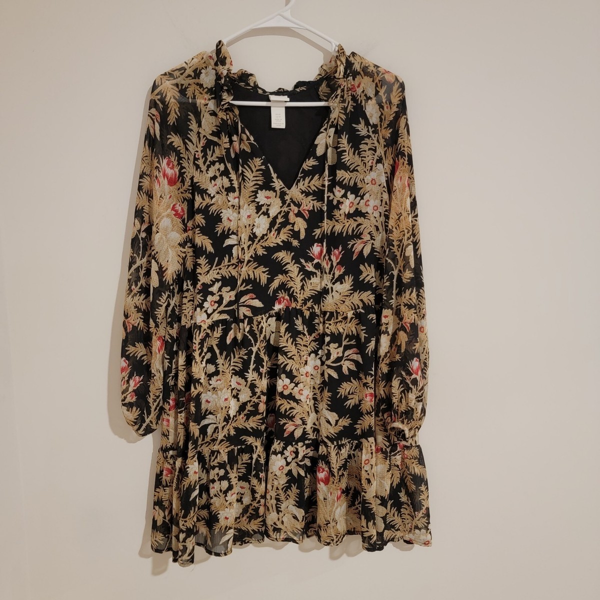 H And M Floral Womens Dress Size Xs Mini Boho Hippie Ruffle Chiffon Summer  | eBay