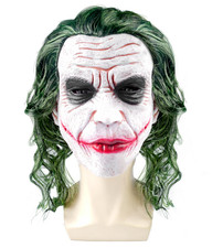 Joker Clown Latex Mask Green Hair Wig Dark Knight Halloween Cosplay FREE SHIPPIN