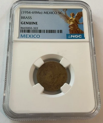 1954-69(MO) Brass NGC Certified Genuine Mexico 5C Cinco Centavos 