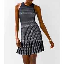 WHITE HOUSE BLACK MARKET Black White Knit Fit Flare Dress Size S