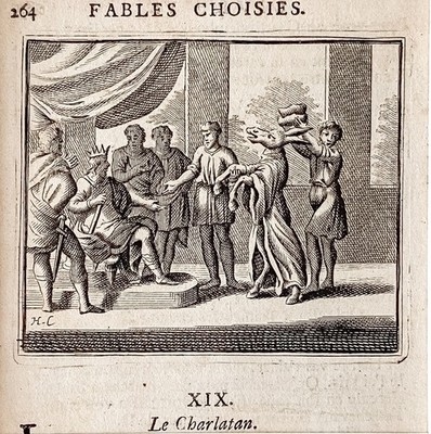 Fabeln de la Fontaine  Kupferstich Henrik Cause mit Passepartout 1728