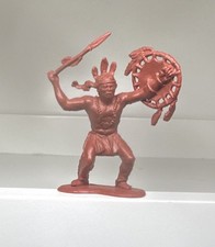 Vintage Plastic Toy Indian Figure w/ spear Shield Native American Indian