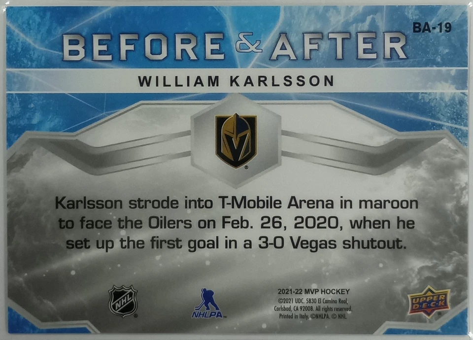 2021-22 Upper Deck MVP William Karlsson Before and after #BA-19 - Image 2 of 3
