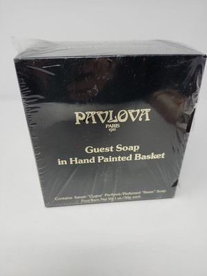 SEALED Pavlova Paris 4 Bars Guest Perfumed Soap with Hand Painted Basket France
