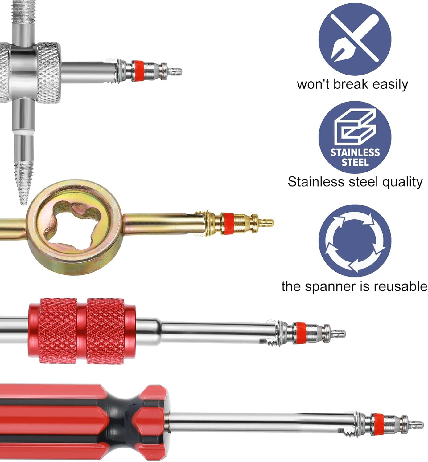 61 Pezzi Kit Riparazione Pneumatici Smonta Valvole,Riparazione Rimozione Valvola - Miniatura 3