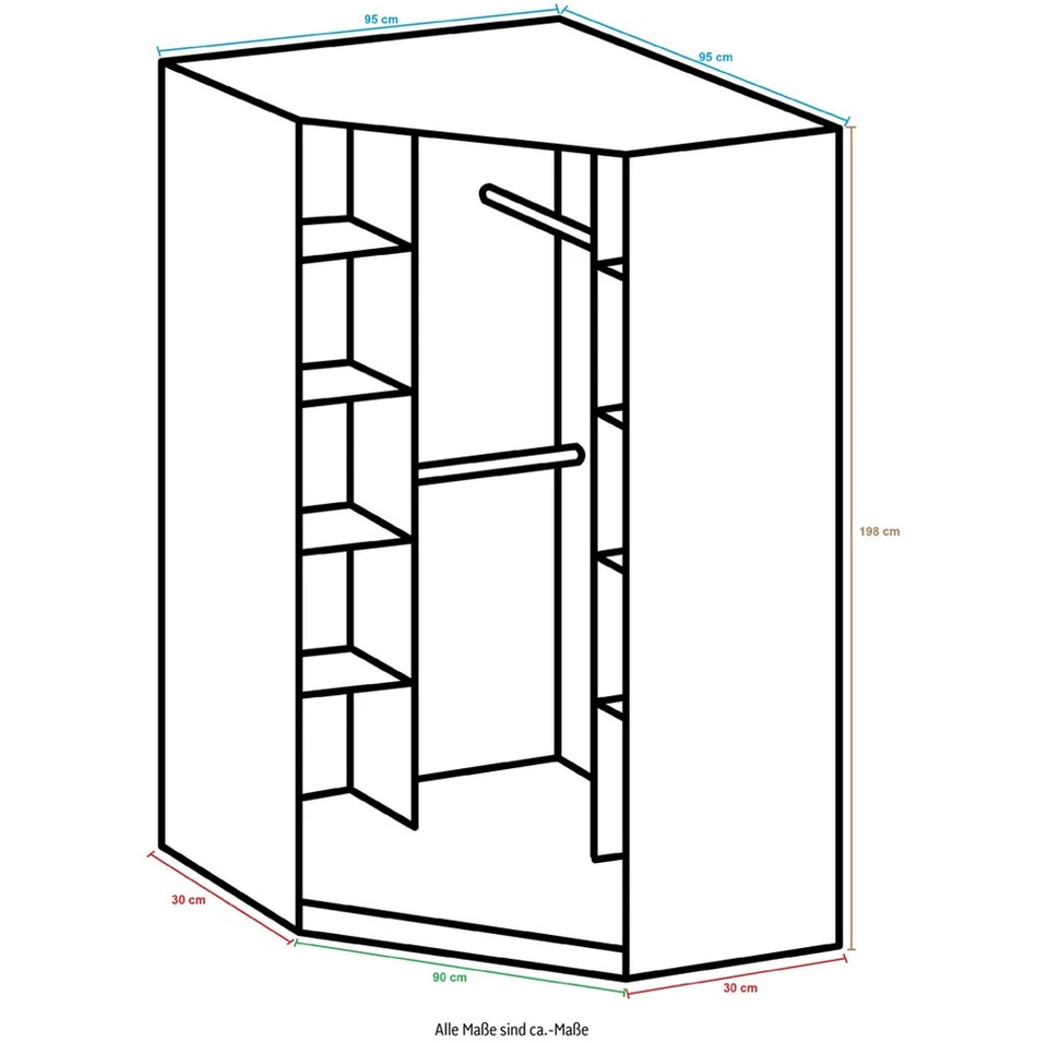 Armoire D'Angle Trio Armoire 95x95cm Blanc Brillant 2 Portes - Photo 2/4