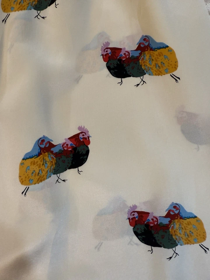 Vestido Tucker 100 % seda envolvente estampado pollo S **RARO** Foto 3 de 4