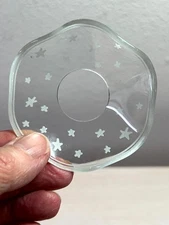 VTG 5 Clear Glass w White Stars wavy edge Bobeches candle wax drip catchers