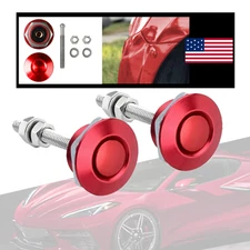 2x Red Push Button Quick Release Hood Bonnet Pins Lock Clip Car Bumper Latch Kit