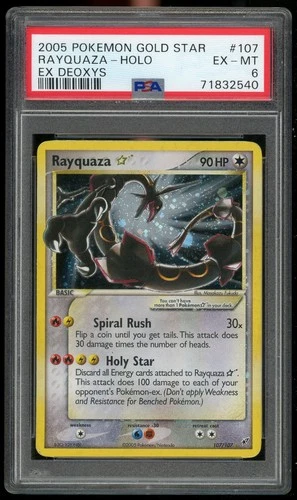 Pokemon TCG Rayquaza Gold Star Holo EX Deoxys 107/107 PSA 6 EX-MT 2005