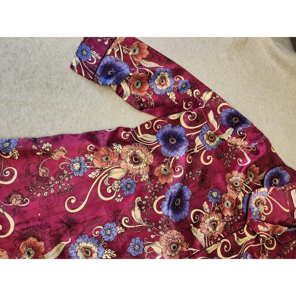 Camisa de dormir Amoureuse para mujer 2X camisón delantero satinado floral borgoña Foto 4 de 4